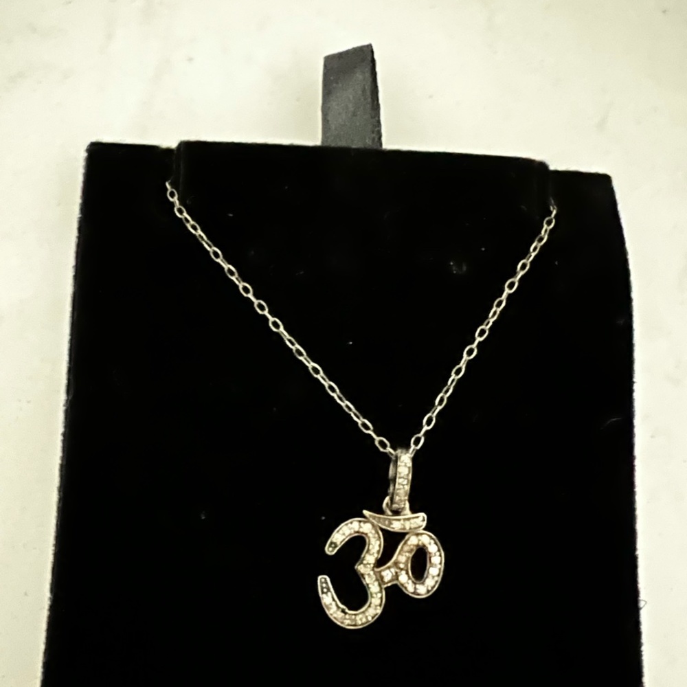 Oxidized Silver & Diamond Om Pendant Necklace